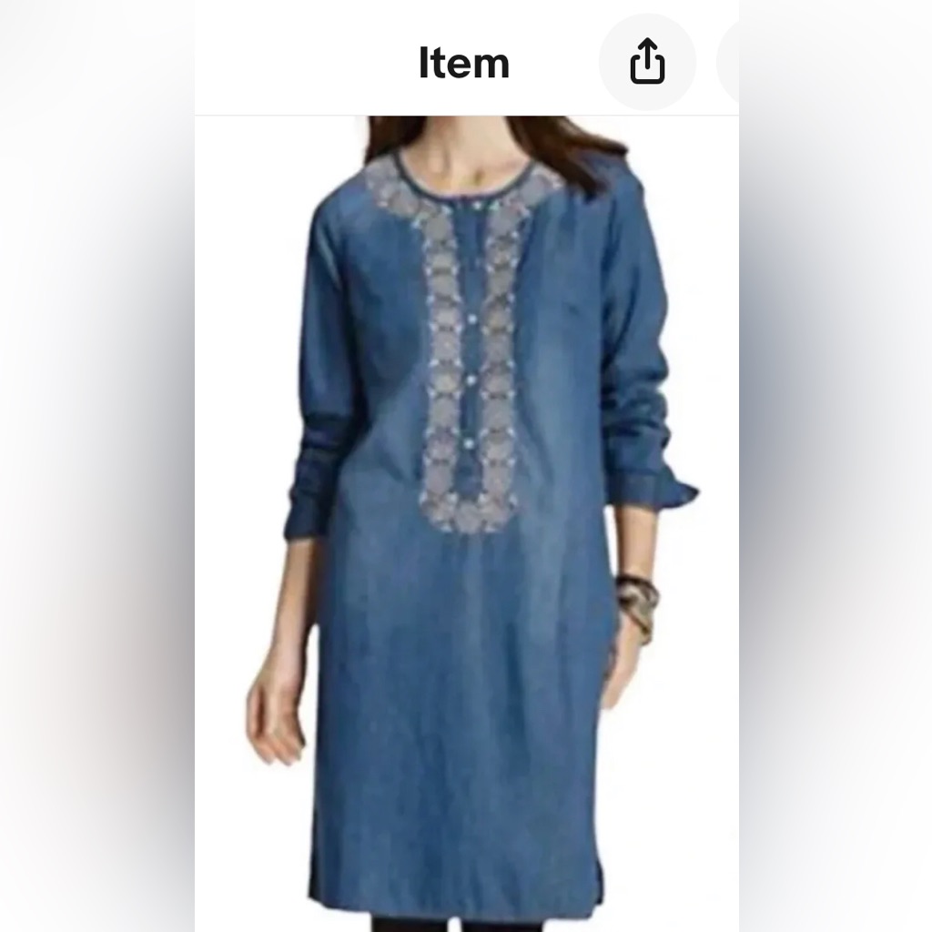 Casual Chambray Tunic Dress By J.Jill In Denim Blue